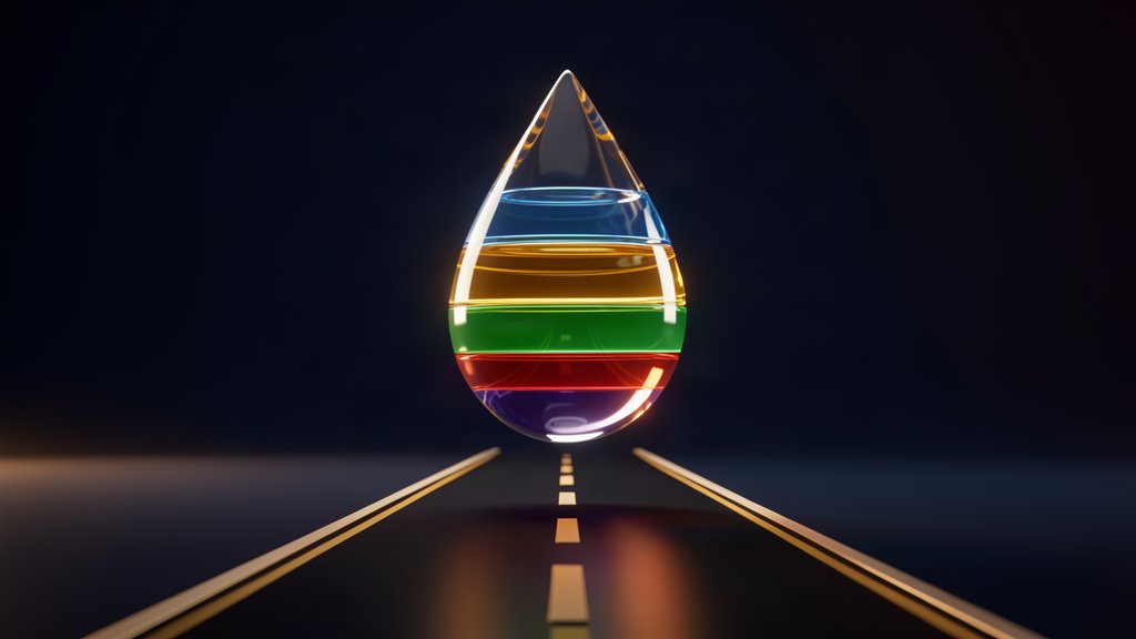 Abstract rendering of a layered fuel droplet, symbolising the structure of the fuel price